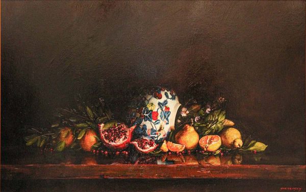 Chinese Vase Oil Painting 28x44 by Contemporary Canadian Painter Alexander Sheversky
