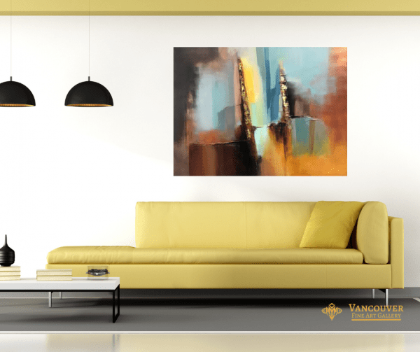 Painting on living room wall, title: Gate, original acrylic 36x48 by Farahnaz Samari