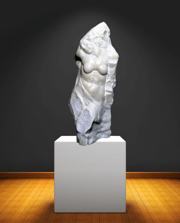 Stone Sculpture. Title: Female Torso, Original Italian Carrara Marble 28 inches by Valeri Sokolovski. Museum quality sculpture.