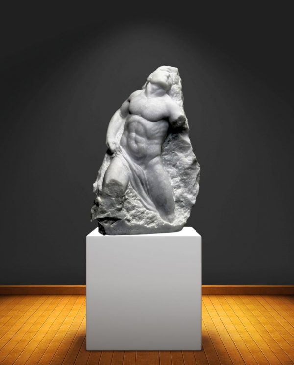 Stone Sculpture. Title: Male Torso, Italian Carrara Marble 24 inches by Valeri Sokolovski. Museum quality sculpture.