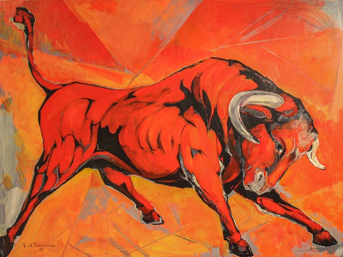Valeri Sokolovski Bull of Fortune Original Acrylic Painting 36x48