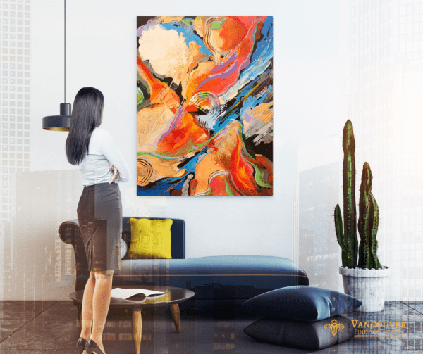 Abstract Painting. Title: Green Rush, Original Acrylic 48x36 inches by artist Valeri Sokolovski. Contemporary art for office, home.