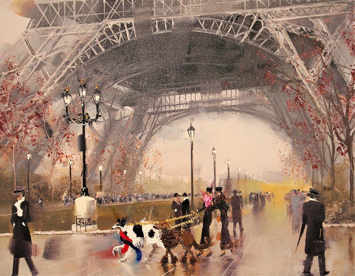 Title: Under Tour Eiffel, L.E Gicleé 11"x14" by Canadian artist Kamiar Gajoum, Paris, Eiffel Tower.