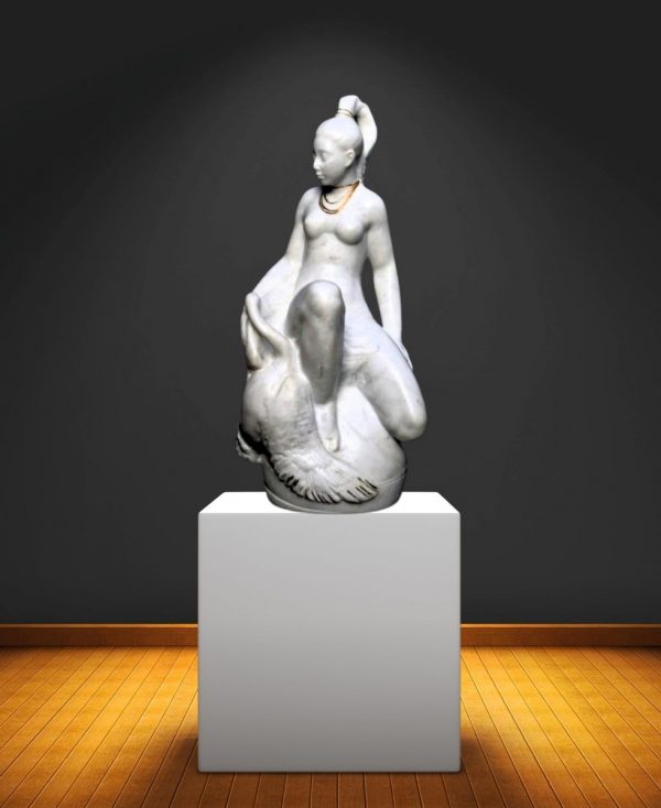 Stone Sculpture. Title: Leda and the Swan, Italian Carrara Marble 22x10 inches by artist Valeri Sokolovski. Museum quality Sculpture.