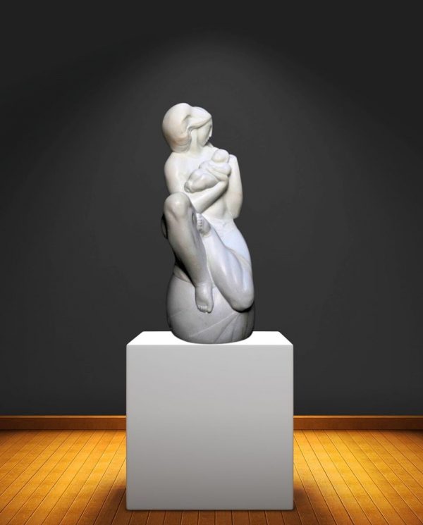 Stone Sculpture. Title: New Life, Italian Carrara Marble 25x10 inches by artist Valeri Sokolovski. Museum quality sculpture