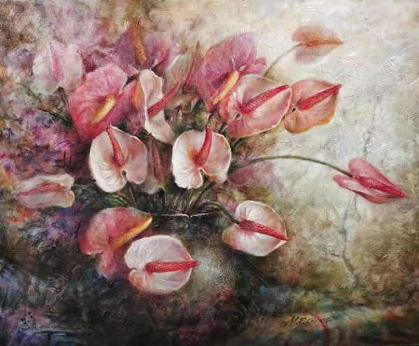 Stephen Man-Fai Cheng-Time Will Tell-Original Oil Painting-20x24 Anthurium Flowers in a Vase