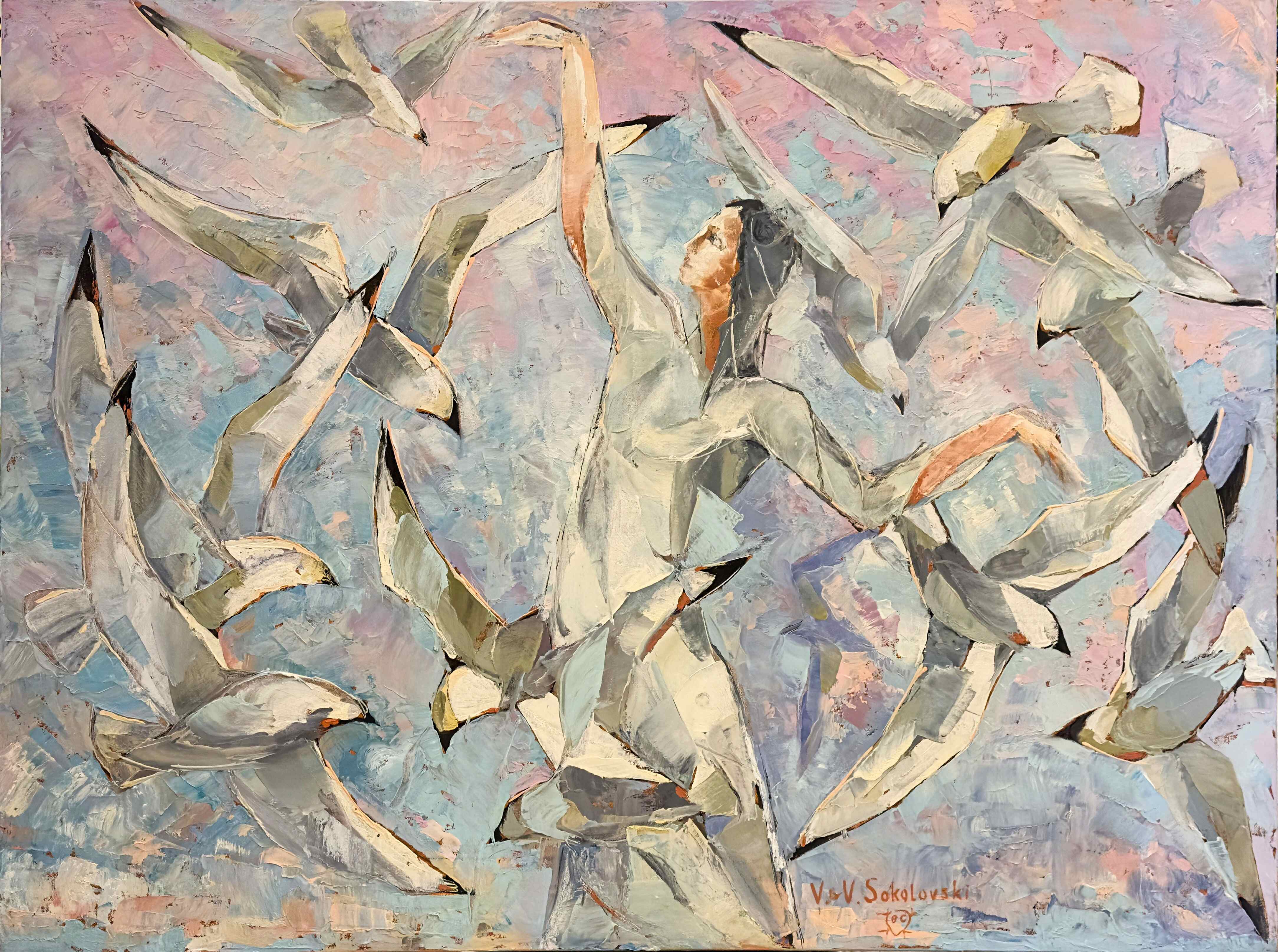 Cubism Painting. Title: Gull, Oil on Canvas, 30 x 40 in by Canadian artist Valeri Sokolovski.