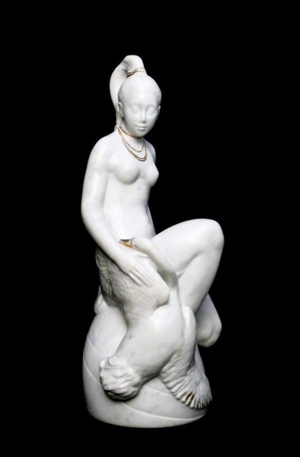 Italian Carrara Marble Sculpture, Title: Leda and the Swan, 22"x10"