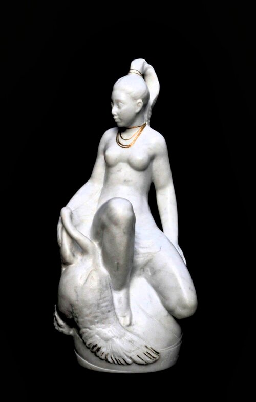 Italian Carrara Marble Sculpture, Title: Leda and the Swan, 22x10 inches, Artist: Valeri Sokolovski