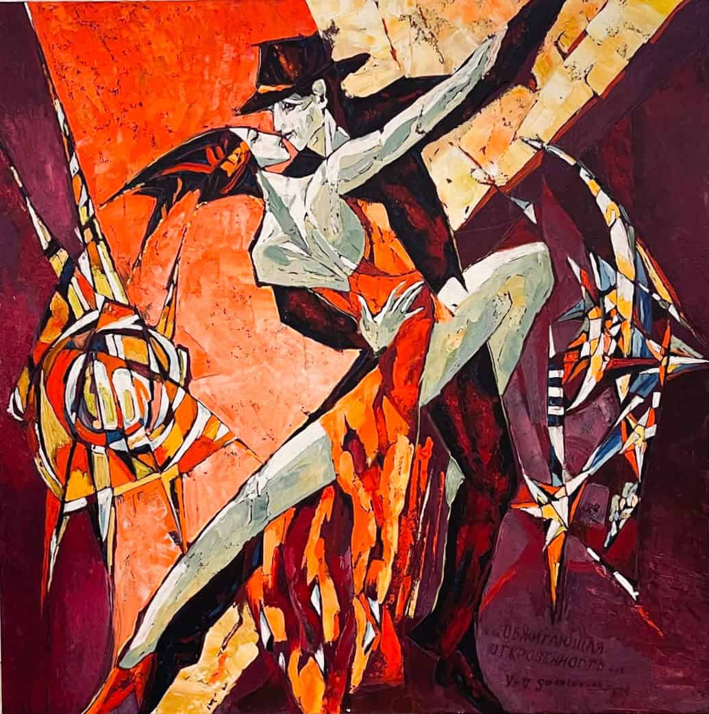 Contemporary Art. Title: Tango, Original Oil 36 x 36 in by Canadian artist Valeri Sokolovski.