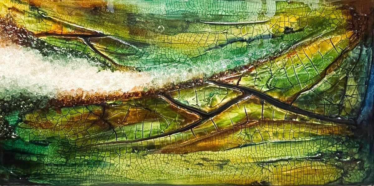 Mixed Media Painting. Title: Dragon Fly, Original Mixed Media,12x24 inches by contemporary Canadian artist Holly Bromley.