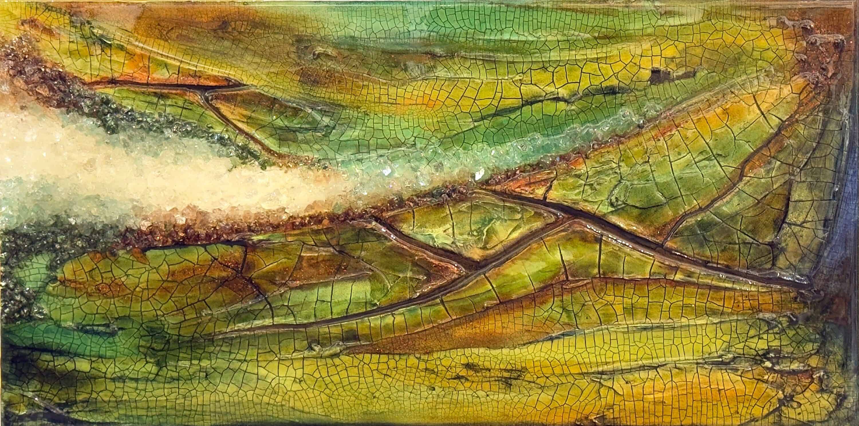 Mixed Media Painting. Title: Dragon Fly, Original Mixed Media,12x24 inches by contemporary Canadian artist Holly Bromley.