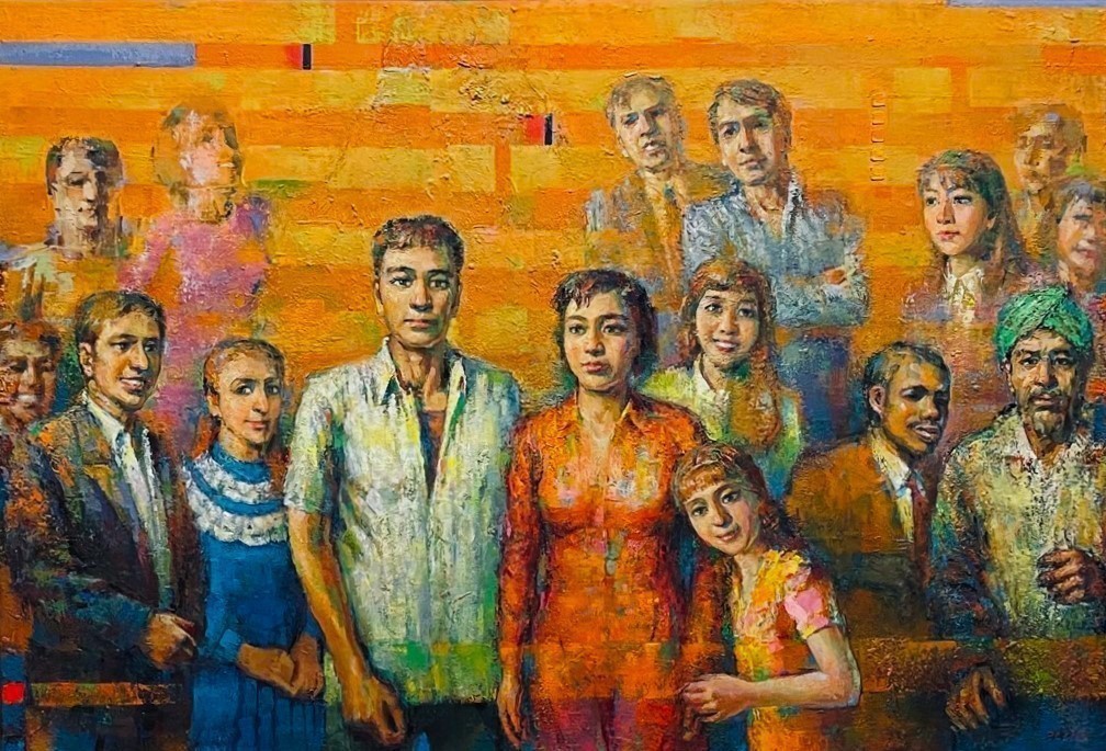 Figurative Painting. Title: Immigrants, Original Oil 28x39 by artist Senlin Gui. Family, New Life.