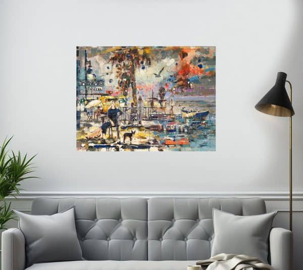 Contemporary art. Title: At Marina Motel, Mixed Media on canvas by Canadian artist Victor Nemo.