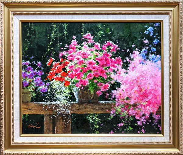 Landscape Painting. Title: Blossoming in Summer, Original Oil 16x20 inches by Contemporary Canadian Artist Olivia Zeng. Garden.