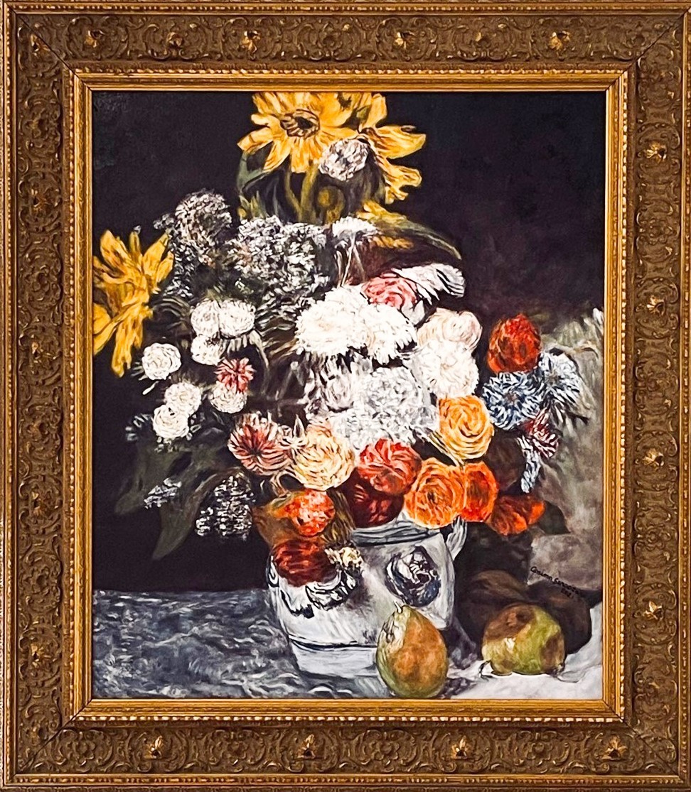 Replica Painting. Title: Flowers in a Vase 1869 - Pierre Auguste Renoir 25x21 inches by Cosimo Geracitano.