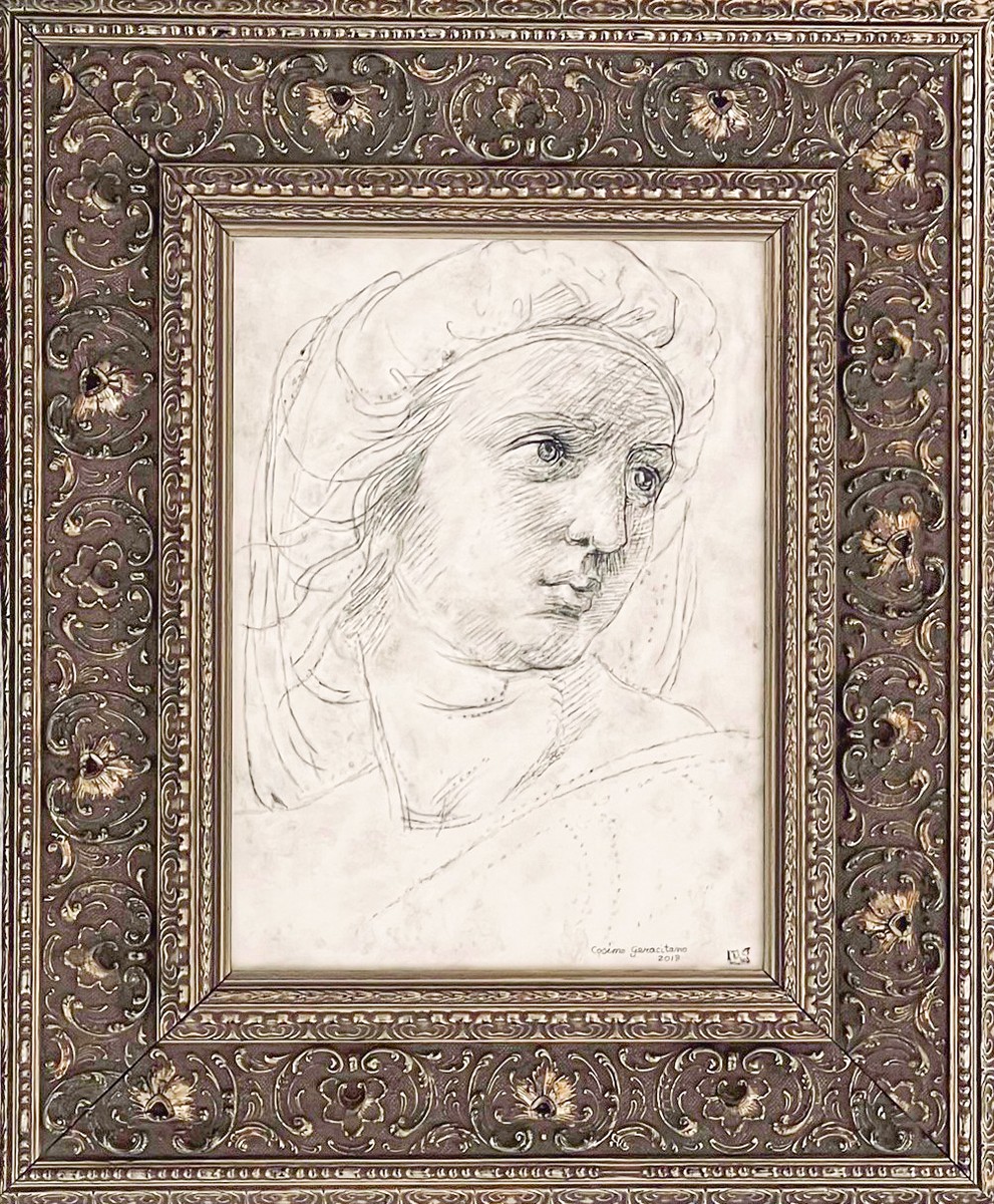 Replica Painting. Title: Head of a Muse 1510 - Raphael Sanzio 12.5x9 inches by Cosimo Geracitano.