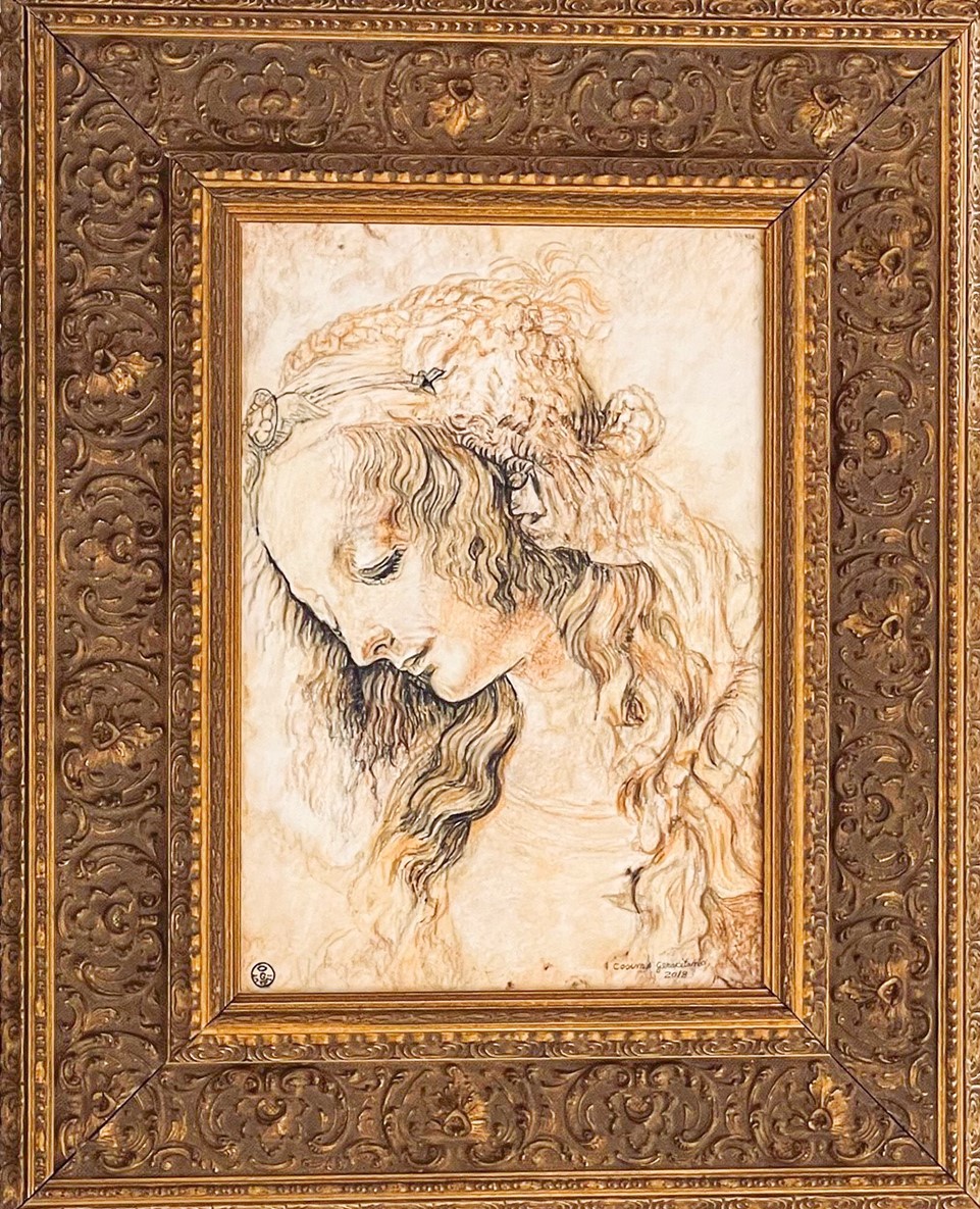 Replica Painting. Title: Head of a Woman-Leonardo Da Vinci- 13.5x9.5 inches by Cosimo Geracitano.