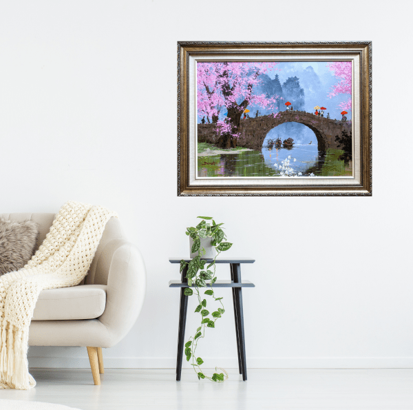 Contemporary art. Title: Blossom Bridge-18x24 in by Contemporary Canadian Artist Uncle Zeng.