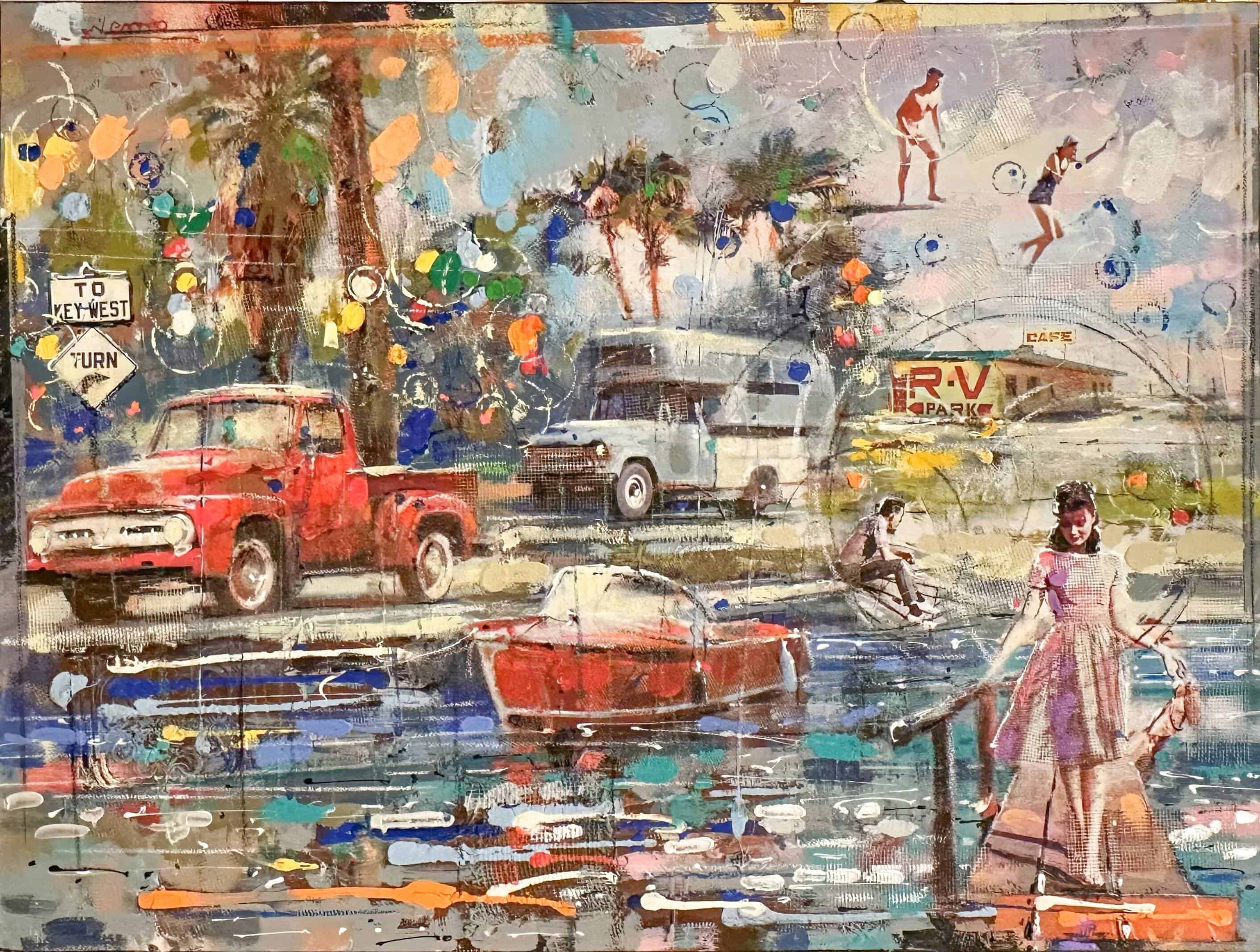 Contemporary art. Title: To Key West Turn, 30 x 40 inches, Mixed Media on canvas by Canadian artist Victor Nemo.