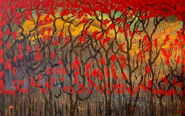 Abstract Landscape Painting. Title: Enchanted Forest, Original Acrylic 30x48 inches by Contemporary Canadian Artist Zahid Siddique.