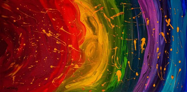 Abstract Landscape Painting. Title: Rainbow Journey, Original Acrylic 24x48 inches by Contemporary Canadian Artist Zahid Siddique.