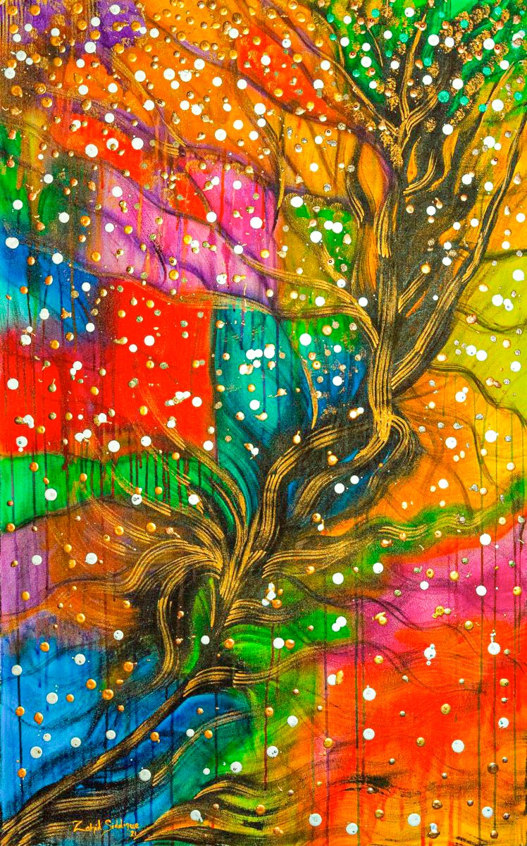 Abstract Landscape Painting. Title: Tree of life, Original Acrylic 48x30 inches by Contemporary Canadian Artist Zahid Siddique.