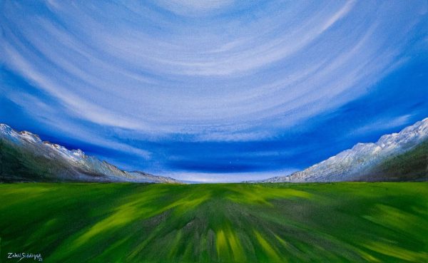 Abstract Landscape Painting. Title: Where Earth Meets Sky, Original Acrylic 30x48 inches by Contemporary Canadian Artist Zahid Siddique.