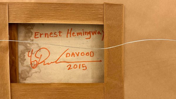 Contemporary art. Title: Ernest Hemingway, 2015, acrylic on canvas,18 x 24 in by Davood Roostaei.