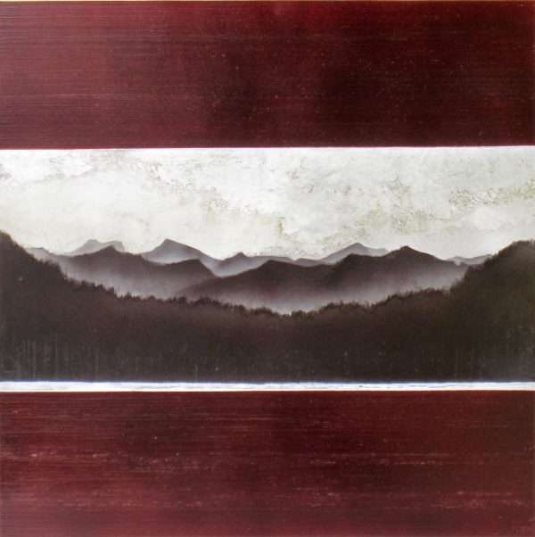 Landscape art. Title: Mountain Lake, Mixed Media, 21.5 x 21.5 in by Canadian artist David Graff.