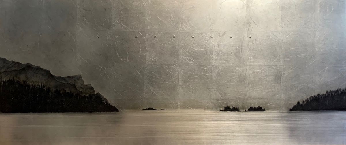 Seascape art. Title: Outbound, Mixed Media on Panel, 24x55 in by Contemporary Canadian artist David Graff.