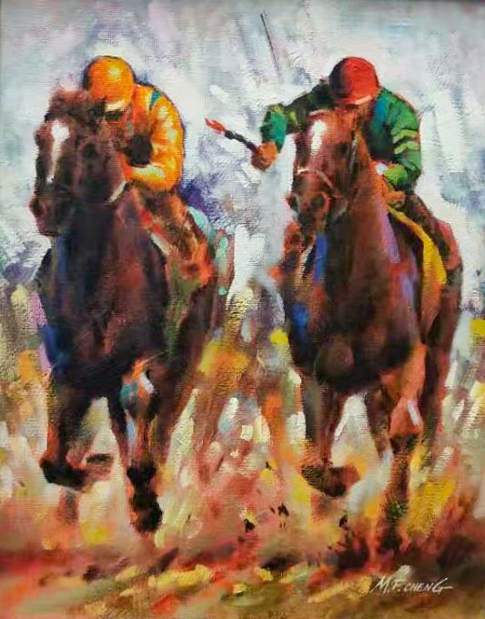 Contemporary art. Title: Polo, Acrylic on canvas,14 x 11 in by Contemporary Canadian artist Stephen Man-Fai Cheng.