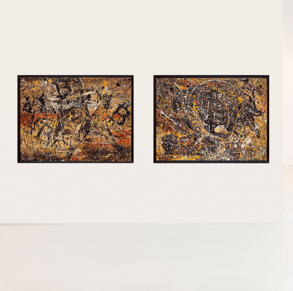 Contemporary art. Title: Bitcoin I & Bitcoin II by Davood Roostaei.