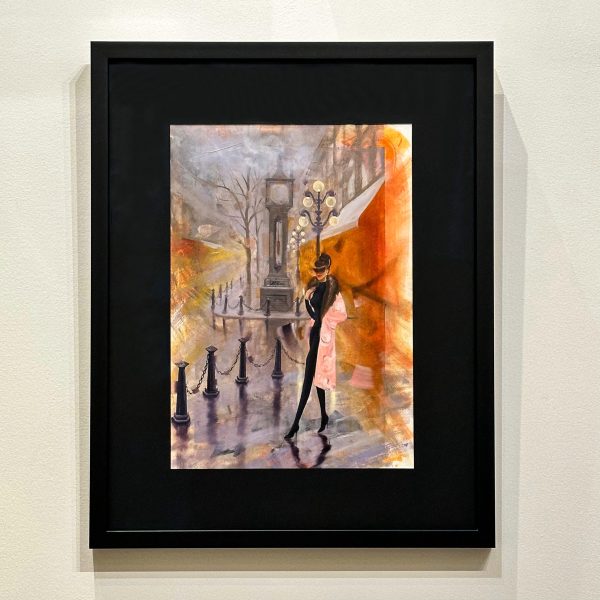 Contemporary Art. Title: Lady & Gastown Ambiance, Oil on Paper, 16 x 11 in by Canadian Artist Kamiar Gajoum.