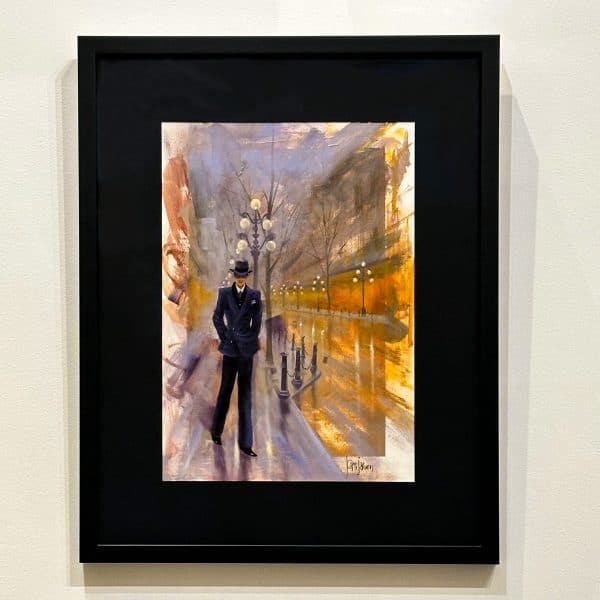 Contemporary Art. Title: Man & Gastown Ambiance, Oil on Paper, 16 x 11 in by Canadian Artist Kamiar Gajoum.