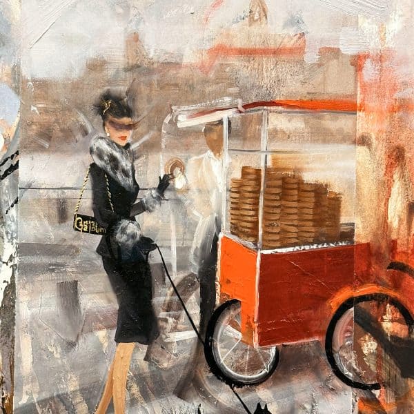 Contemporary Art. Title: Simit Stop, Oil on Paper,16 x 11 in by Canadian Artist Kamiar Gajoum.