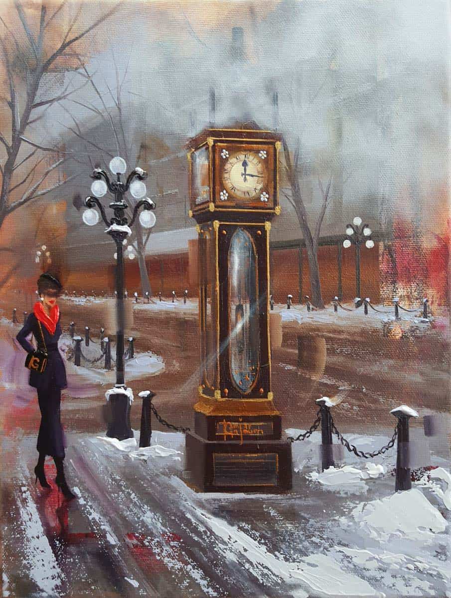 Contemporary art. Title: Through Steam & Snow , Oil 12x9 in by Contemporary Canadian Artist Kamiar Gajoum.