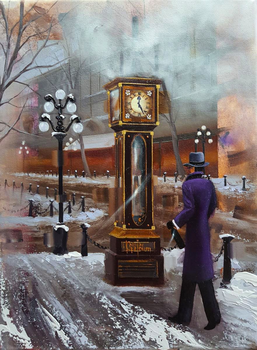 Contemporary art. Title: Through Steam & Snow Ⅱ, Oil 12 x9 in by Contemporary Canadian Artist Kamiar Gajoum.