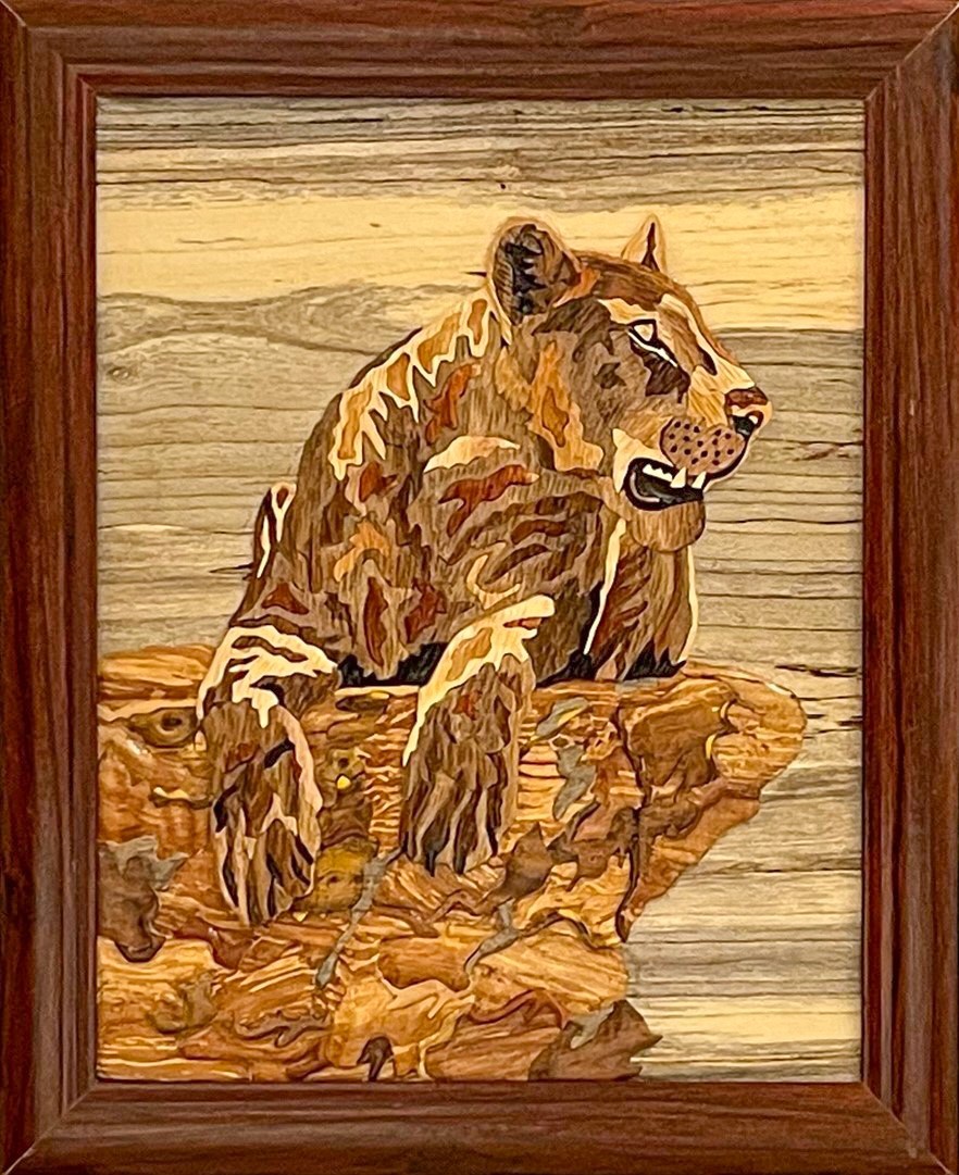 Wall Sculpture. Title: Proud Lion, Carved Wood Wall reliefs sculpture by Abbas Bahrami.