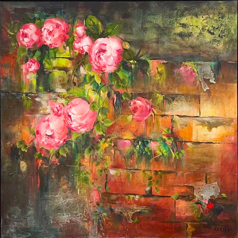Contemporary art. Title: The Wall of Happiness, Oil and Acrylic on Canvas, 36x36 in by Contemporary Canadian artist Farahnaz Samari.