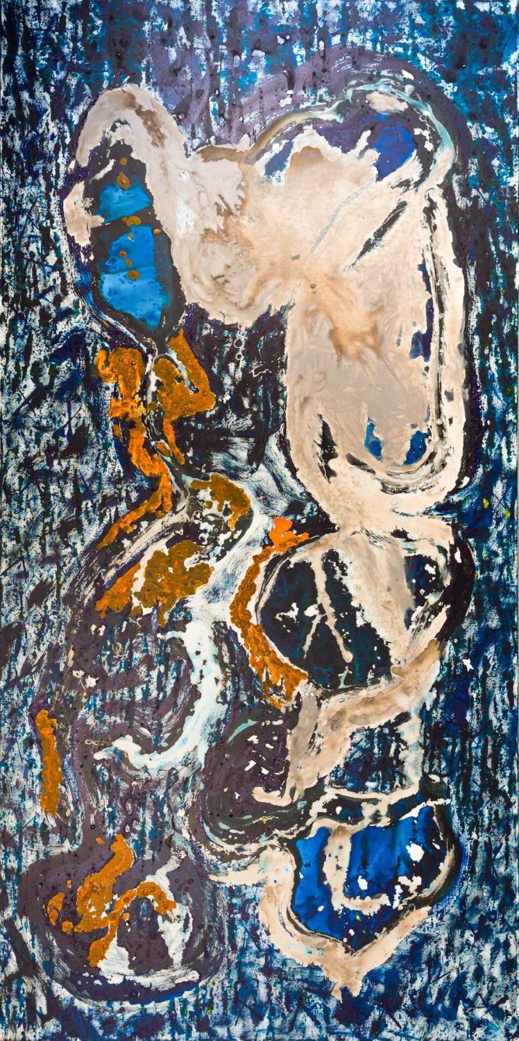 Abstract Art. Title: Blue Heron, Mixed Media,108x48 in by Contemporary Canadian Artist G Kim Hinkson.