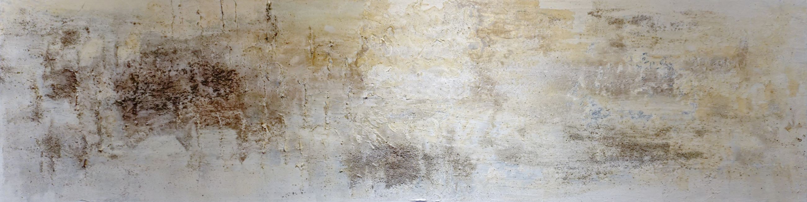 Abstract Art. Title: Crema, Mixed Media, 18x72 inches by Contemporary Canadian Artist G Kim Hinkson.