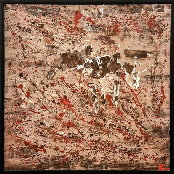 Abstract Art. Title: Treading Lightly, Mixed Media, 30x30 inches by Contemporary Canadian Artist G Kim Hinkson.