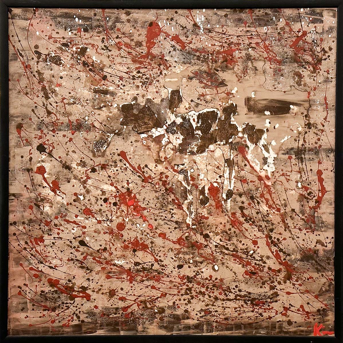 Abstract Art. Title: Treading Lightly, Mixed Media, 30x30 inches by Contemporary Canadian Artist G Kim Hinkson.
