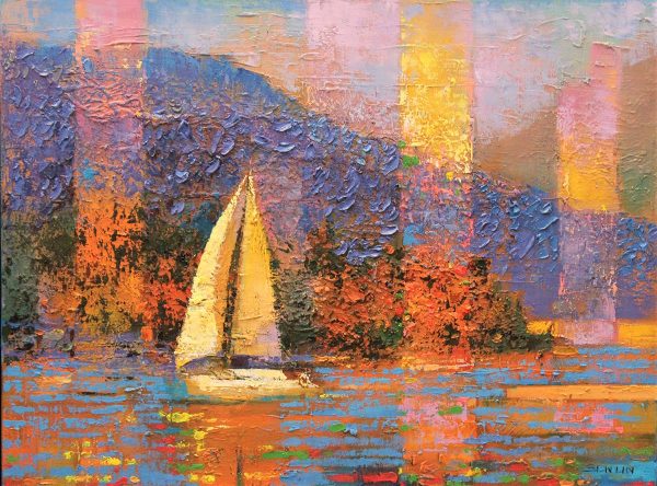 Landscape Painting. Title: Coal Harbour, Original Oil,18x24 inches by Senlin Gui. West Coast.