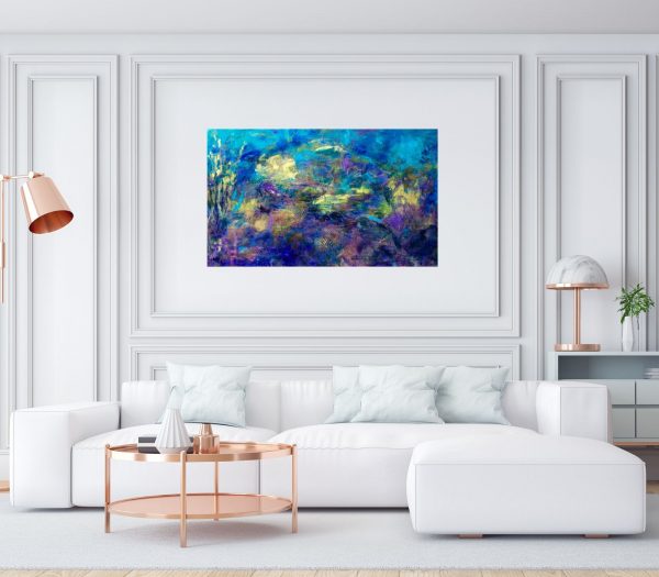 Abstract Art. Title: Mystere, Acrylic, 36x60 in by Contemporary Canadian Artist Christine Reimer.