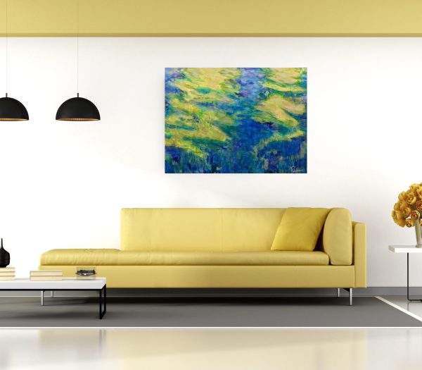 Abstract Art. Title: Water Music Ⅰ, 36x48 in, Acrylic by Contemporary Canadian Artist Christine Reimer.