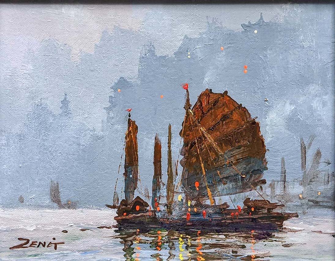 Contemporary art. Title: Little Sails, Oil, 8x10 in by Contemporary Canadian Artist Uncle Zeng.