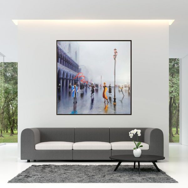 Contemporary Art. Title: Carnival Ambiance 48 x 48 in by Canadian Artist Kamiar Gajoum.