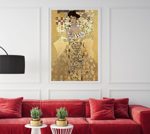 Replica Painting. Title: Golden Adele, Oil on Canvas, Gold, Silver, Swarovski Crystals, 72 x 48 in by artist Mykola Yurov.